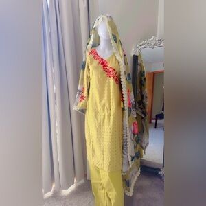 Yellow Embroidered Dress with Floral Accents